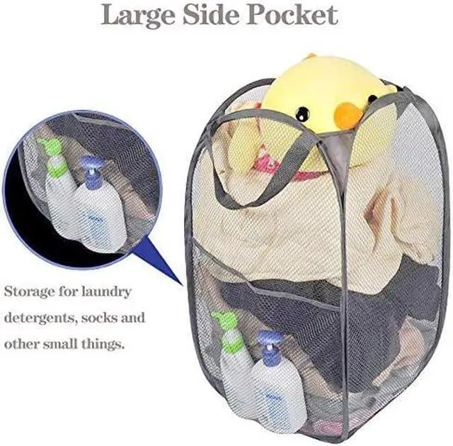 Alt view image 5 of 7 - Larpur Popup Mesh Laundry Basket, Collapsible Laundry Hamper Portable Clothes Washing Laundry Hamper with Reinforced Carry Handles for Home, Dormitories, Travel, Apartments (Grey)