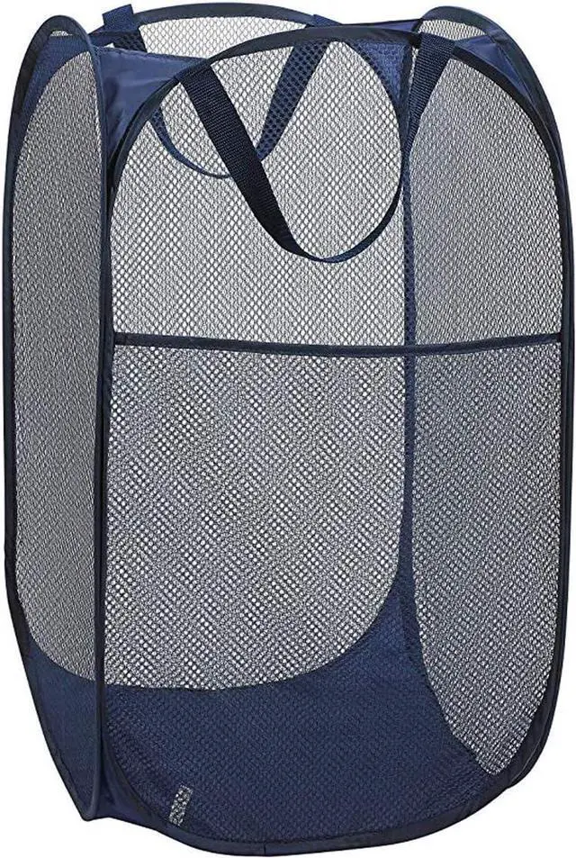 Main image of Larpur Popup Mesh Laundry Basket, Collapsible Clothes Washing Laundry Hamper with Reinforced Carry Handles, Portable Foldable Dirty Clothes Hamper for Home Dorm Cruise Travel (Blue)
