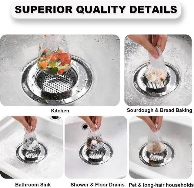 Alt view image 6 of 6 - WYIRONG 250 Pack Disposable Drain Covers, Disposable Mesh Sink Strainer Pouches for Sourdough, One Use Sourdough Drain Catcher Mesh Cover Nets for Kitchen Sink, Strainer Pouches Kitchen and Bathroom