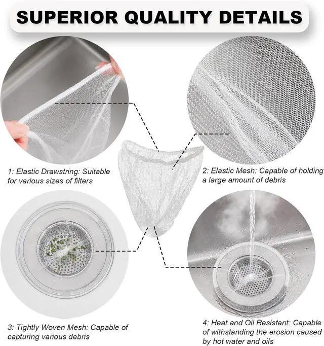 Alt view image 4 of 6 - WYIRONG 250 Pack Disposable Drain Covers, Disposable Mesh Sink Strainer Pouches for Sourdough, One Use Sourdough Drain Catcher Mesh Cover Nets for Kitchen Sink, Strainer Pouches Kitchen and Bathroom