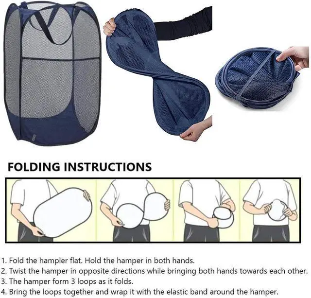 Alt view image 7 of 7 - Larpur Popup Mesh Laundry Basket, Collapsible Clothes Washing Laundry Hamper with Reinforced Carry Handles, Portable Foldable Dirty Clothes Hamper for Home Dorm Cruise Travel (Blue)