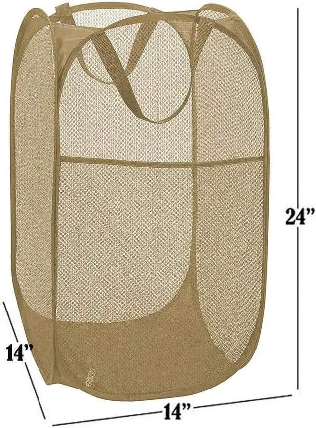 Alt view image 2 of 6 - Larpur Popup Mesh Laundry Basket, Collapsible and Portable Clothes Washing Laundry Hamper with Reinforced Carry Handle (Beige)