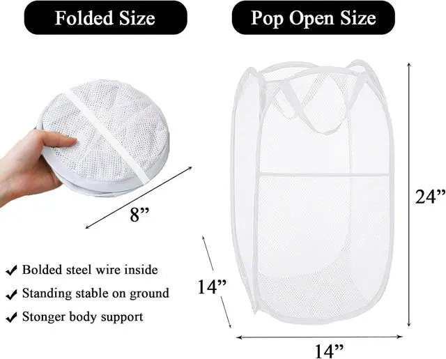 Alt view image 2 of 7 - Larpur Pop Up Laundry Basket, Collapsible White Mesh Clothes Hamper Storage