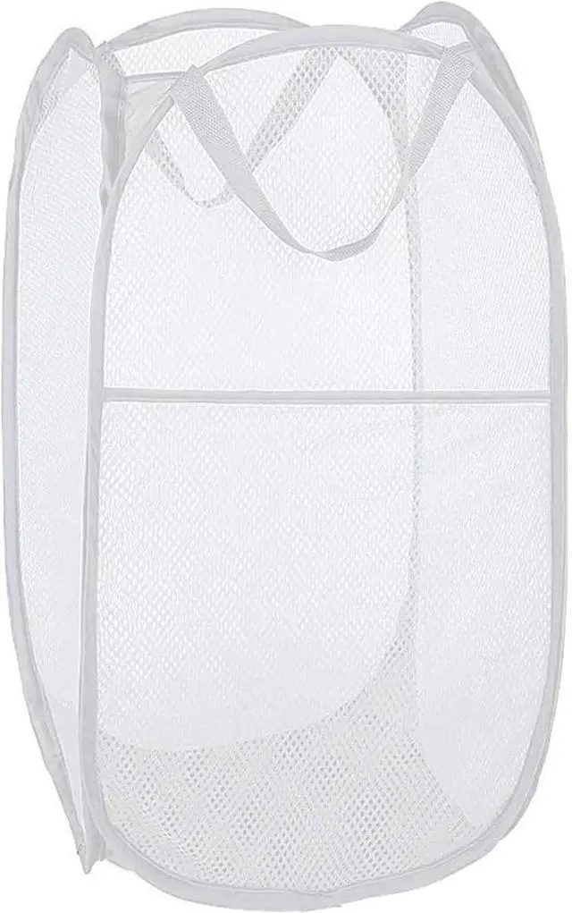 Main image of Larpur Pop Up Laundry Basket, Collapsible White Mesh Clothes Hamper Storage