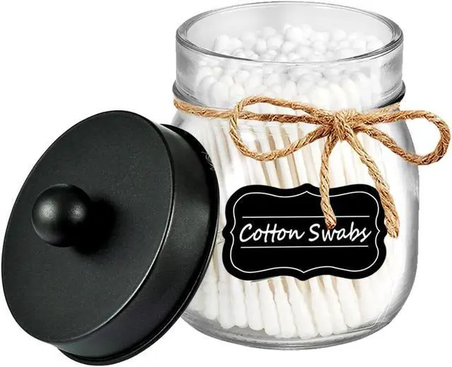 Alt view image 3 of 7 - Amolliar Glass Mason Jar Bathroom Vanity Organizer - Farmhouse Decor Qtip Dispenser Holder Canister - 8oz Mason Jars &Stainless Steel Lids for Q-tips,Cotton Swabs,Rounds,Bath Salts,Ball/Black,2-Pack