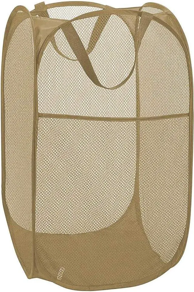 Main image of Larpur Popup Mesh Laundry Basket, Collapsible and Portable Clothes Washing Laundry Hamper with Reinforced Carry Handle (Beige)
