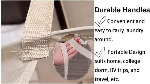 Alt view image 4 of 6 - Larpur Popup Mesh Laundry Basket, Collapsible and Portable Clothes Washing Laundry Hamper with Reinforced Carry Handle (Beige)