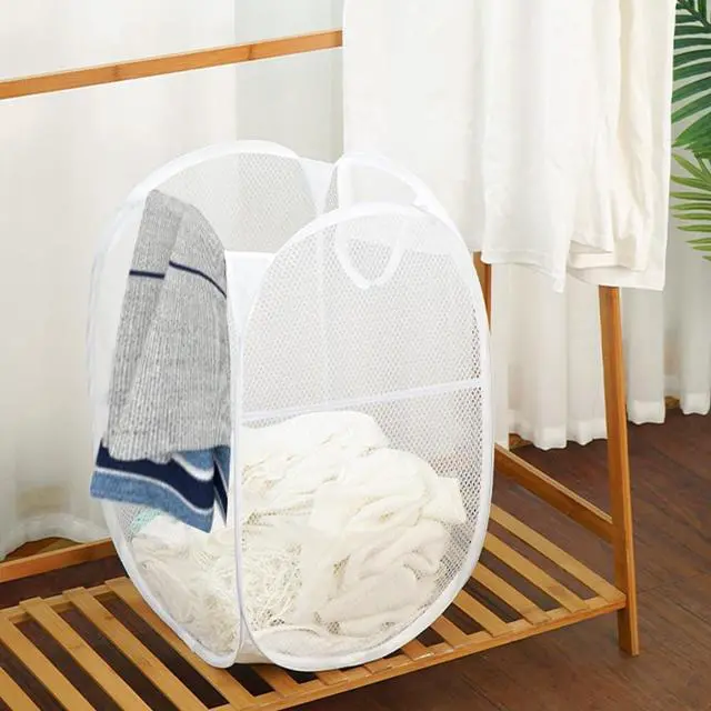 Alt view image 5 of 7 - Larpur Pop Up Laundry Basket, Collapsible White Mesh Clothes Hamper Storage