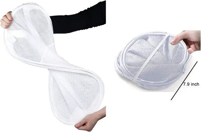 Alt view image 7 of 7 - Larpur Pop Up Laundry Basket, Collapsible White Mesh Clothes Hamper Storage