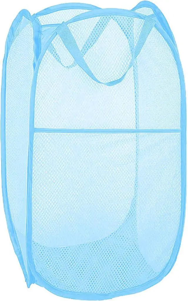 Main image of Larpur Pop up Laundry Hamper, Collapsible Laundry Basket, Portable Mesh Clothes Hamper for Home Room, College Dorm, Apartment, Foldable Hamper with Carry Handles, Sky Blue