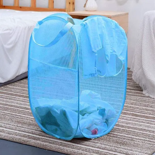 Alt view image 4 of 5 - Larpur Pop up Laundry Hamper, Collapsible Laundry Basket, Portable Mesh Clothes Hamper for Home Room, College Dorm, Apartment, Foldable Hamper with Carry Handles, Sky Blue