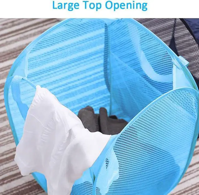Alt view image 5 of 5 - Larpur Pop up Laundry Hamper, Collapsible Laundry Basket, Portable Mesh Clothes Hamper for Home Room, College Dorm, Apartment, Foldable Hamper with Carry Handles, Sky Blue