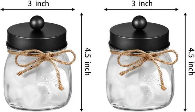 Alt view image 7 of 7 - Amolliar Glass Mason Jar Bathroom Vanity Organizer - Farmhouse Decor Qtip Dispenser Holder Canister - 8oz Mason Jars &Stainless Steel Lids for Q-tips,Cotton Swabs,Rounds,Bath Salts,Ball/Black,2-Pack
