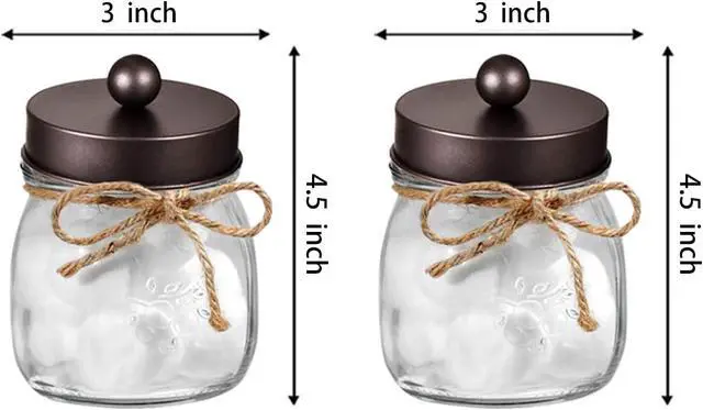 Alt view image 7 of 7 - Amolliar Glass Mason Jar Bathroom Vanity Organizer - Rustic Farmhouse Decor Bathroom Accessories - Qtip Dispenser Holder Canister for Q-tips,Cotton Swabs,Rounds,Ball,Flossers/Bronze, 2-Pack