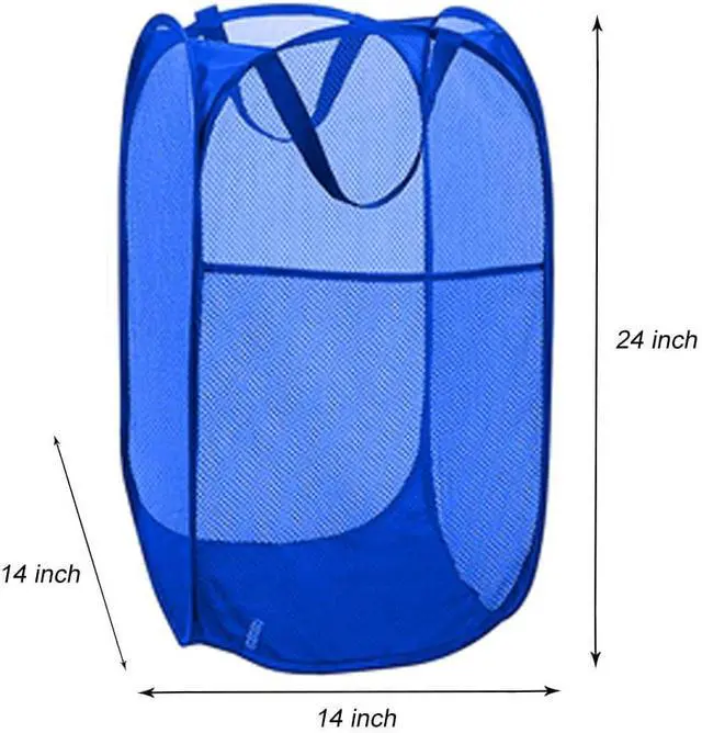 Alt view image 2 of 7 - Larpur Mesh Laundry Basket, Pop up Laundry Hamper with Handles, Collapsible Clothes Basket for Travel, College, Dorm, Royal Blue