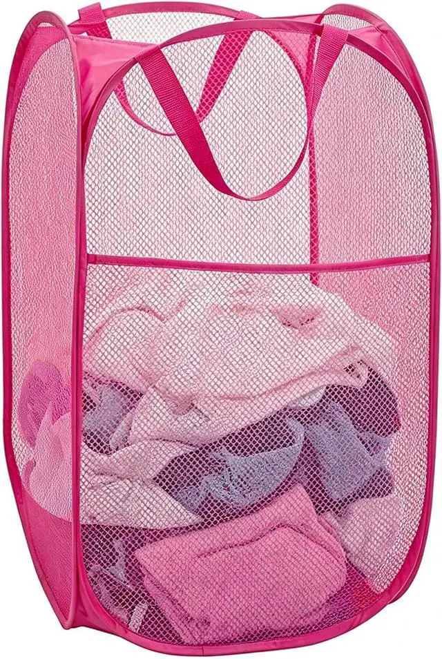 Main image of Larpur Popup Laundry Basket, Collapsible Portable Mesh Clothes Washing Laundry Hamper with Reinforced Carry Handles (Pink)