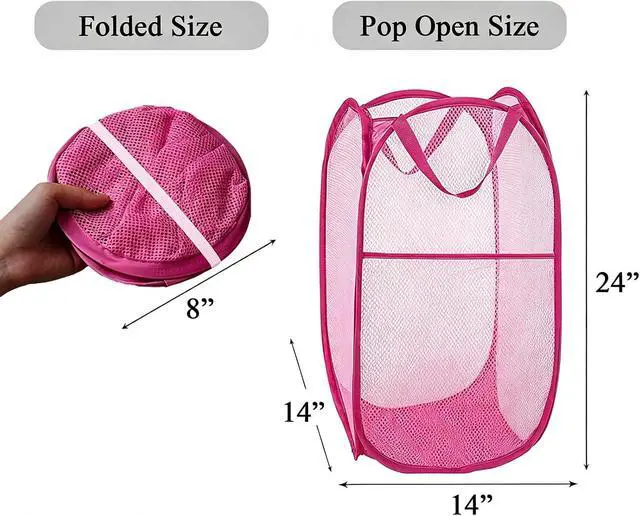 Alt view image 2 of 7 - Larpur Popup Laundry Basket, Collapsible Portable Mesh Clothes Washing Laundry Hamper with Reinforced Carry Handles (Pink)