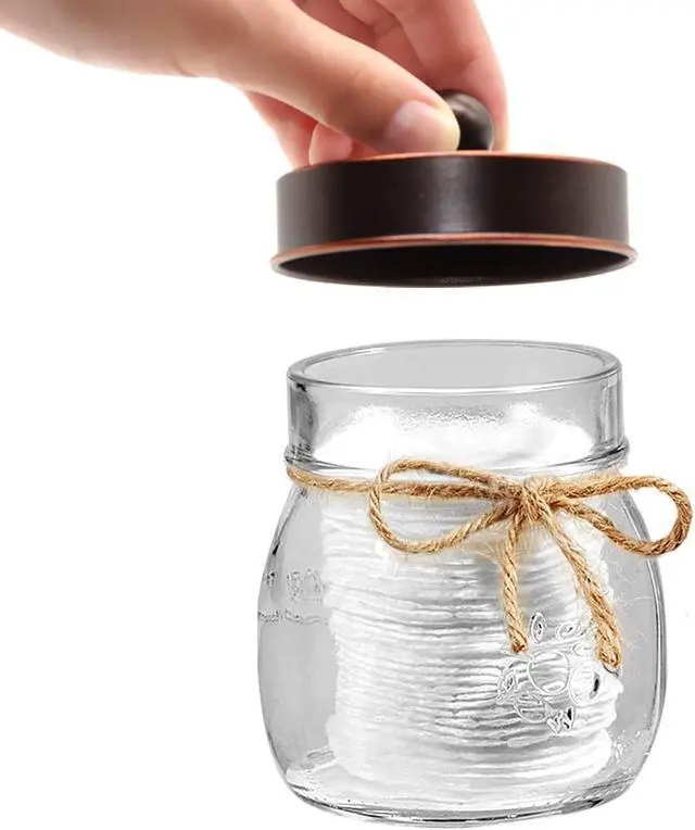 Alt view image 2 of 7 - Amolliar Glass Mason Jar Bathroom Storage Organizer - Rustic Farmhouse Decor Bathroom Accessories - Qtip Holder Dispenser Apothecary Jar-Qtips,Cotton Swabs,Ball,Flossers/Oil Rubbed Bronze, 2 Pack