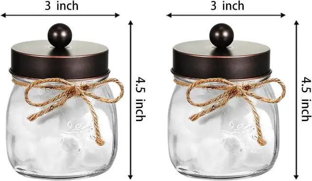 Alt view image 7 of 7 - Amolliar Glass Mason Jar Bathroom Storage Organizer - Rustic Farmhouse Decor Bathroom Accessories - Qtip Holder Dispenser Apothecary Jar-Qtips,Cotton Swabs,Ball,Flossers/Oil Rubbed Bronze, 2 Pack