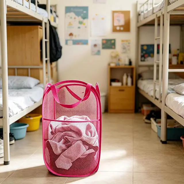 Alt view image 7 of 7 - Larpur Popup Laundry Basket, Collapsible Portable Mesh Clothes Washing Laundry Hamper with Reinforced Carry Handles (Pink)