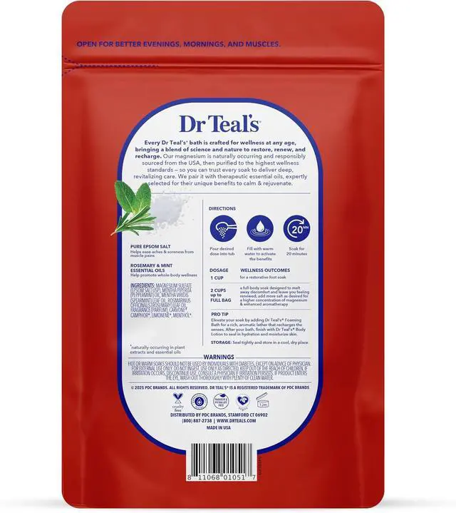 Alt view image 2 of 7 - Dr Teal's Epsom Salt Magnesium Soak, Wellness Therapy with Rosemary & Mint, 3 lbs