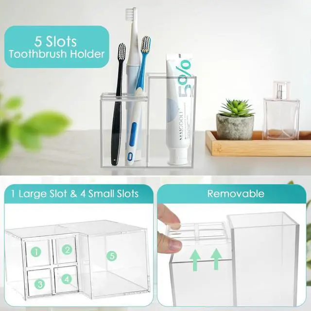 Alt view image 3 of 7 - Acrylic Toothbrush Holders for Bathroom, 5 Slots Clear Toothbrush Holder