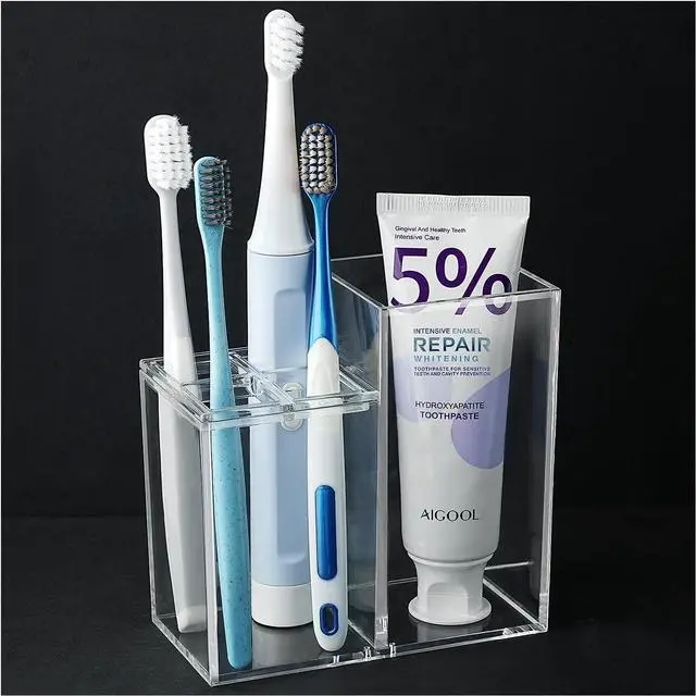 Main image of Acrylic Toothbrush Holders for Bathroom, 5 Slots Clear Toothbrush Holder