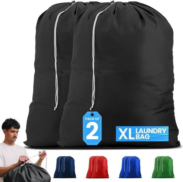 Main image of Handy Laundry Nylon Laundry Bag XL Locking Drawstring Black 2 Pack