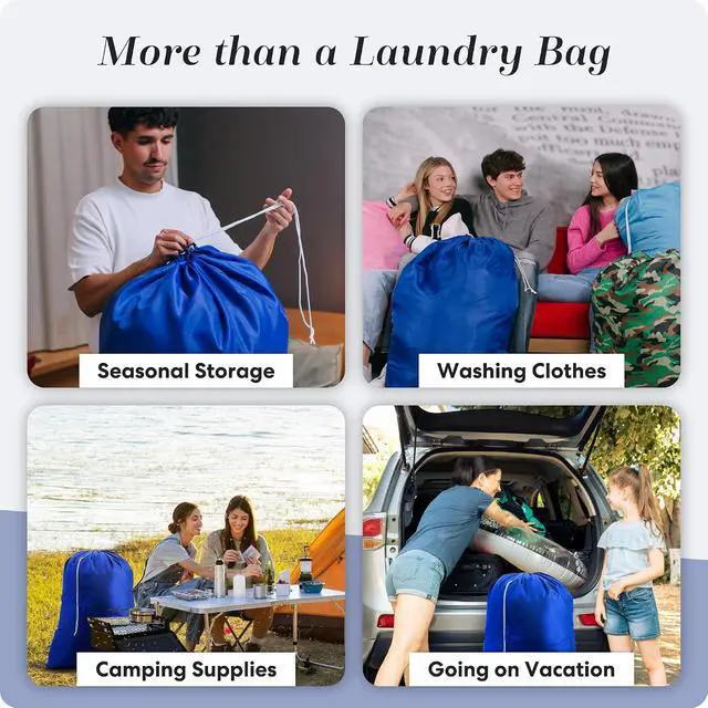 Alt view image 7 of 7 - Handy Laundry Nylon XL - Large Capacity with Locking Drawstring, Machine Washable, Fits Laundry Baskets or Hampers, Holds 3 Loads of Clothes - Royal Blue (Pack of 2)
