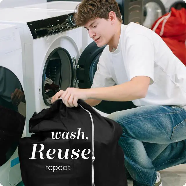 Alt view image 5 of 7 - Handy Laundry Nylon Laundry Bag XL Locking Drawstring Black 2 Pack
