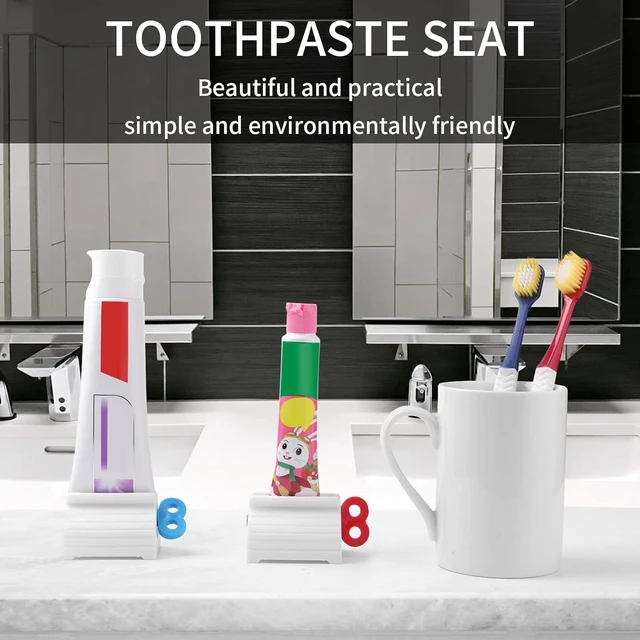 Alt view image 5 of 7 - JIAKAI 2pcs Rolling Tube Toothpaste Squeezer Toothpaste Seat Holder Stand for Bathroom AccessoriesBlue