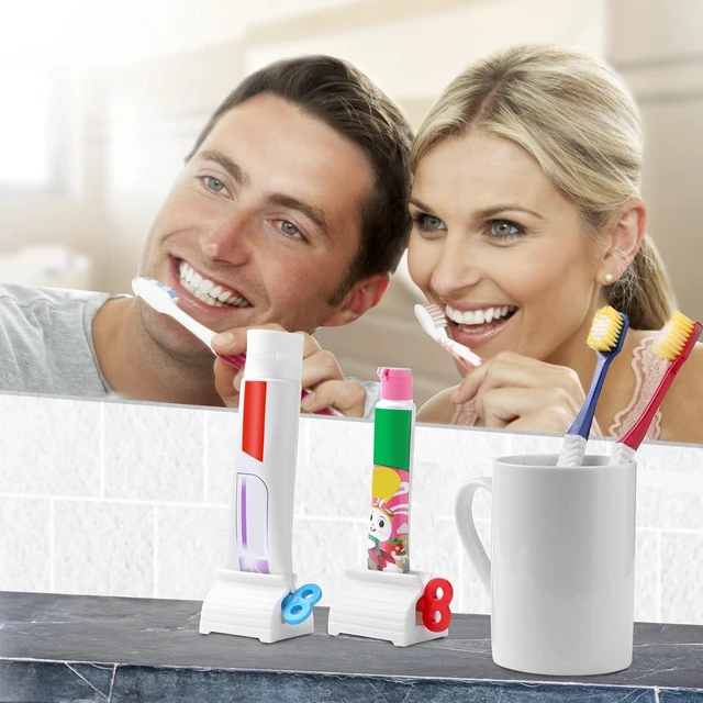 Alt view image 7 of 7 - JIAKAI 2pcs Rolling Tube Toothpaste Squeezer Toothpaste Seat Holder Stand for Bathroom AccessoriesBlue