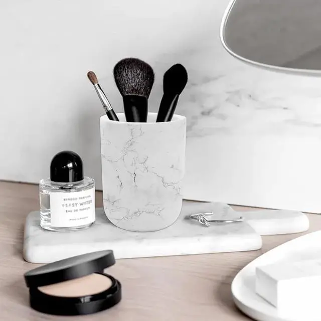 Alt view image 2 of 7 - Toothbrush Holder Polyresin Toothbrush Organizer,Marble Style Bathroom Accessories,Toothpaste Holder Makeup Brushes Cup Razors Holder for Bathroom Vanity Countertop,Ideal for Home,Hotel
