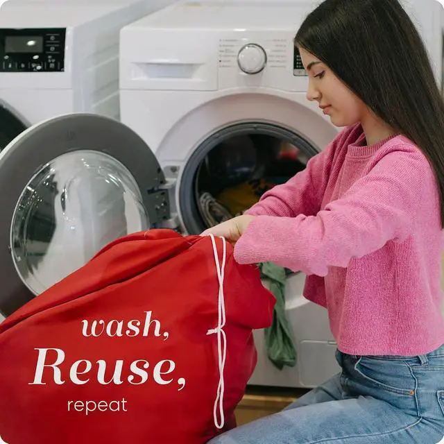 Alt view image 5 of 7 - Handy Laundry Nylon XL - Large Capacity with Locking Drawstring, Machine Washable, Fits Laundry Baskets or Hampers, Holds 3 Loads of Clothes - Red (Pack of 2)