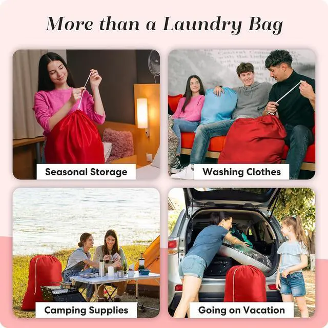Alt view image 7 of 7 - Handy Laundry Nylon XL - Large Capacity with Locking Drawstring, Machine Washable, Fits Laundry Baskets or Hampers, Holds 3 Loads of Clothes - Red (Pack of 2)