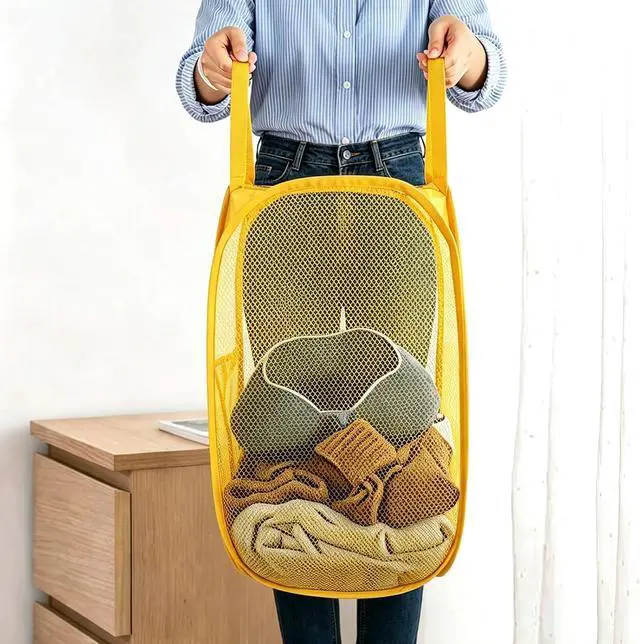 Alt view image 4 of 7 - Larpur Pop Up Laundry Hamper Collapsible Mesh Laundry Basket with Pocket