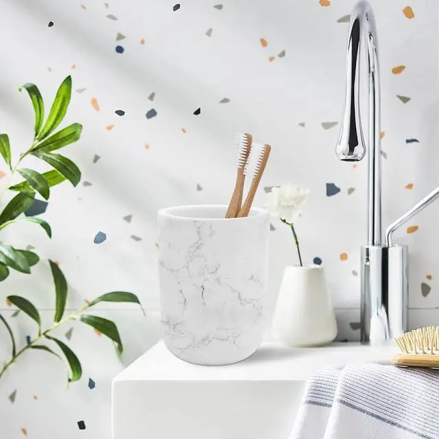 Alt view image 5 of 7 - Toothbrush Holder Polyresin Toothbrush Organizer,Marble Style Bathroom Accessories,Toothpaste Holder Makeup Brushes Cup Razors Holder for Bathroom Vanity Countertop,Ideal for Home,Hotel