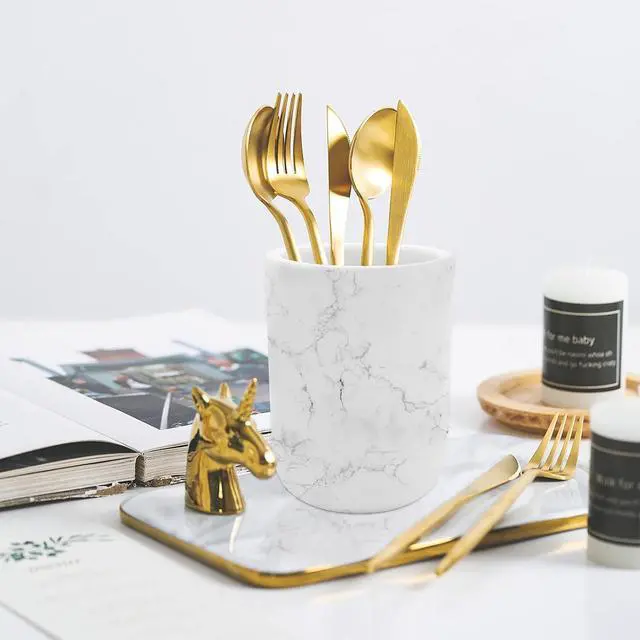 Alt view image 6 of 7 - Toothbrush Holder Polyresin Toothbrush Organizer,Marble Style Bathroom Accessories,Toothpaste Holder Makeup Brushes Cup Razors Holder for Bathroom Vanity Countertop,Ideal for Home,Hotel