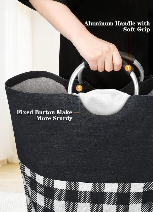 Alt view image 4 of 7 - BlissTotes Laundry Basket, Laundry Hamper, Hampers for Laundry, Clothes Baskets Collapsible With Handles Waterproof For Bathroom Storage College Dorm, Family (Black, L)