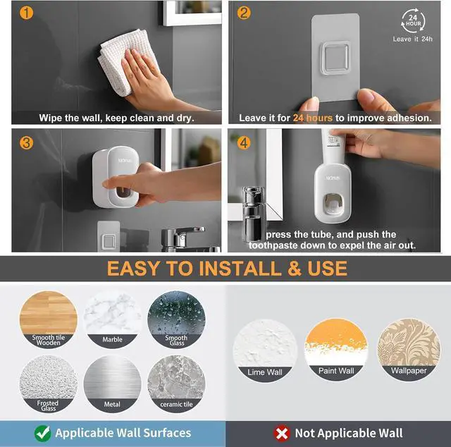 Alt view image 4 of 7 - MOPMS Automatic Toothpaste Dispenser Wall Mounted for Kids and Adult 1Pcs