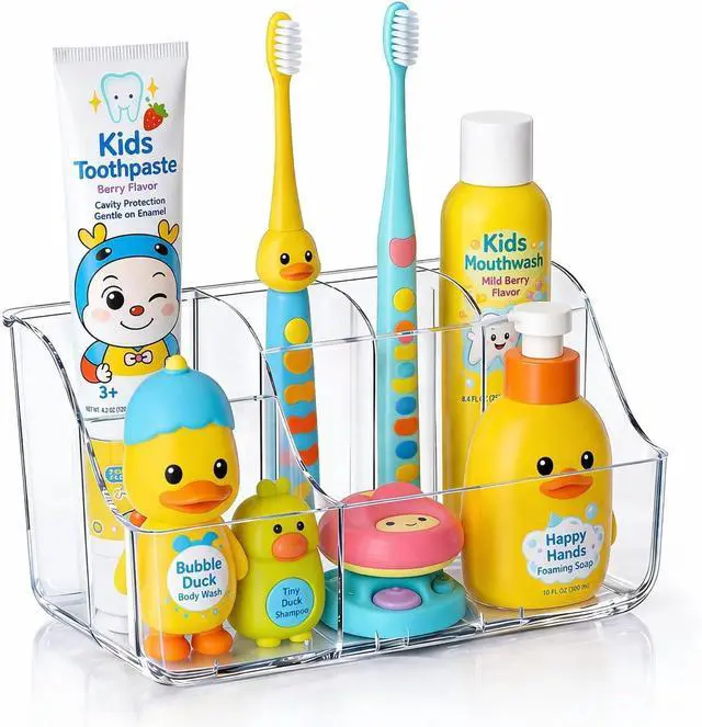 Main image of Sotfamily Clear Kids Toothbrush Holders for Bathrooms, 1 Pack(No-Drill)