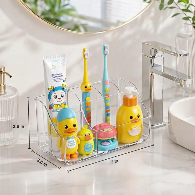 Alt view image 2 of 7 - Sotfamily Clear Kids Toothbrush Holders for Bathrooms, 1 Pack(No-Drill)