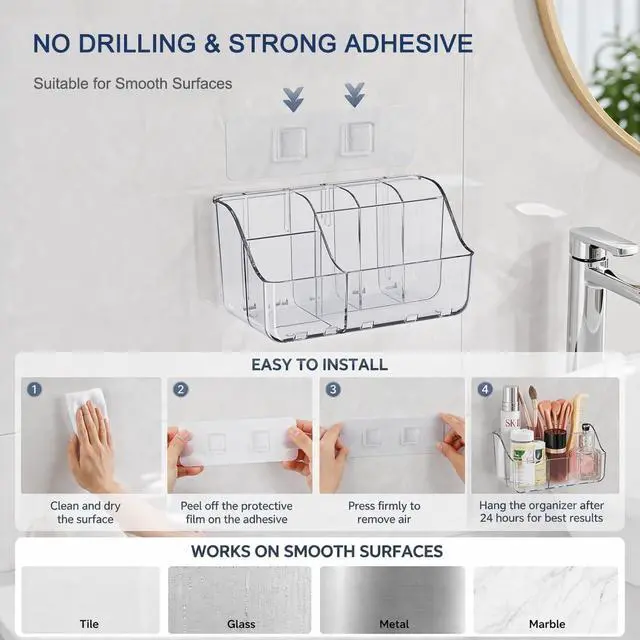 Alt view image 6 of 7 - Sotfamily Clear Kids Toothbrush Holders for Bathrooms, 1 Pack(No-Drill)