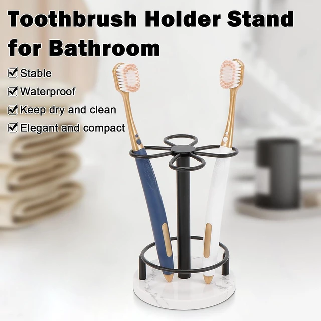 Alt view image 3 of 7 - Toothbrush Holder Stand for Bathroom, Metal Toothbrush Organizer with Marble Base, Toothbrush Storage Collection for Family, Suitable for Home Hotel Countertop Vanity (Small, Matte Black)