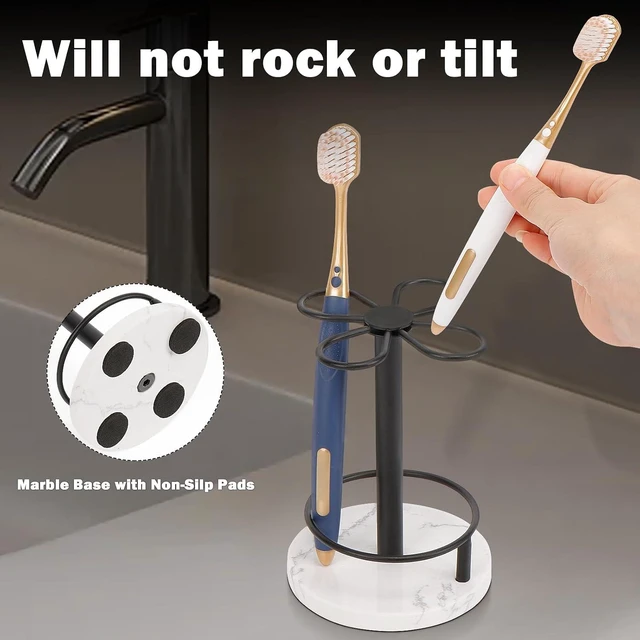 Alt view image 4 of 7 - Toothbrush Holder Stand for Bathroom, Metal Toothbrush Organizer with Marble Base, Toothbrush Storage Collection for Family, Suitable for Home Hotel Countertop Vanity (Small, Matte Black)