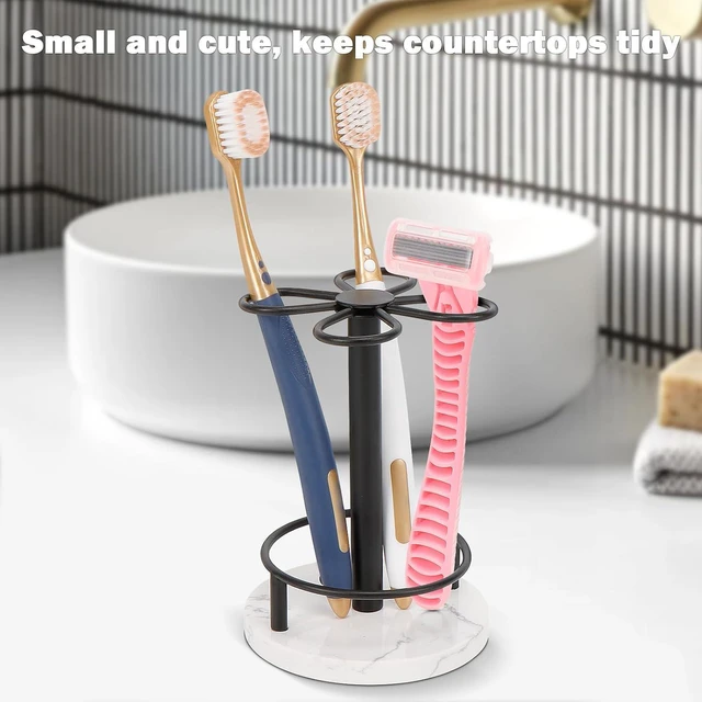 Alt view image 5 of 7 - Toothbrush Holder Stand for Bathroom, Metal Toothbrush Organizer with Marble Base, Toothbrush Storage Collection for Family, Suitable for Home Hotel Countertop Vanity (Small, Matte Black)