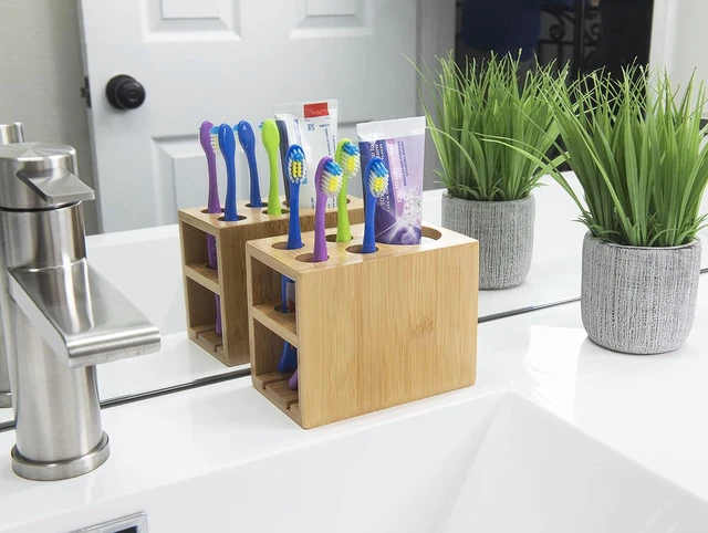 Alt view image 3 of 4 - Bamboo Naturals Toothbrush Holder, Stores 4 Toothbrushes and 1 Toothpaste, Made of 100% Sustainable Bamboo, Stylish Bathroom Organizer Accessory, Easy to Clean and Odor Resistant
