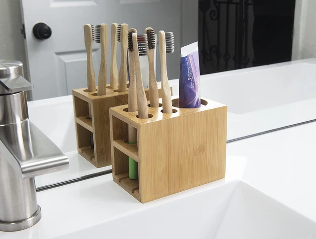 Alt view image 4 of 4 - Bamboo Naturals Toothbrush Holder, Stores 4 Toothbrushes and 1 Toothpaste, Made of 100% Sustainable Bamboo, Stylish Bathroom Organizer Accessory, Easy to Clean and Odor Resistant