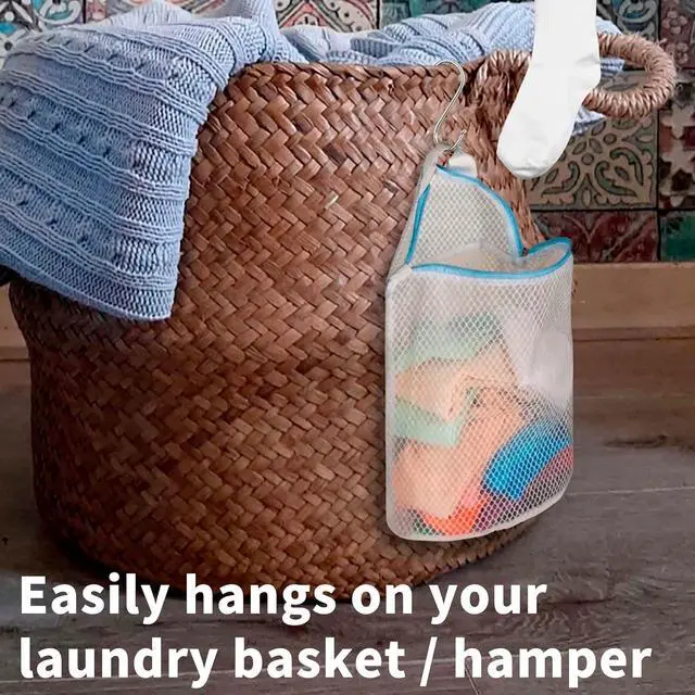 Alt view image 2 of 7 - 3Pcs Hanging Laundry Bags for Socks with S Hooks, 12 X 10 inch 3 Color Mesh Laundry Bags for Washing Machine