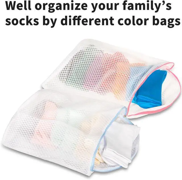 Alt view image 5 of 7 - 3Pcs Hanging Laundry Bags for Socks with S Hooks, 12 X 10 inch 3 Color Mesh Laundry Bags for Washing Machine